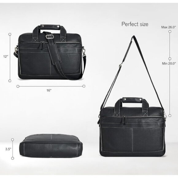⚡Men and Women Nappa Black Oak Leathers Laptop Briefcase Messenger Bag - Picture 4 of 9